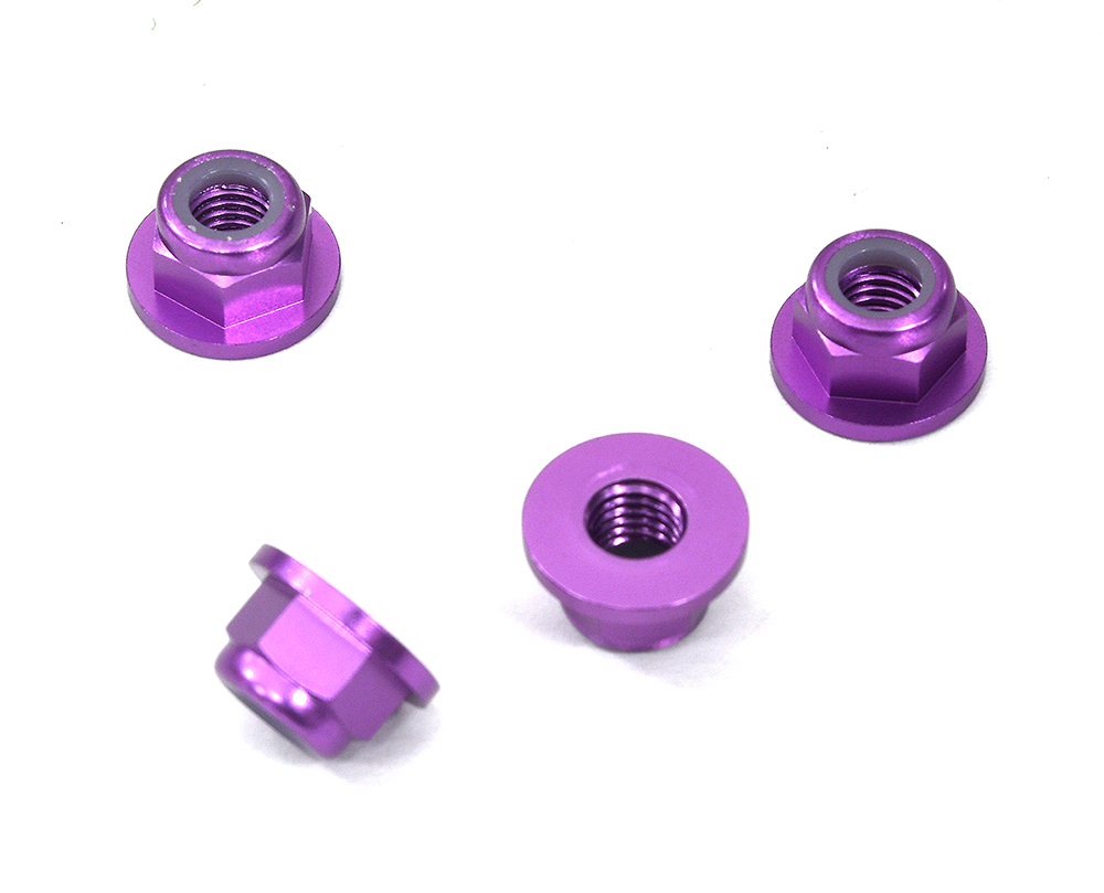 C32142PURPLE Color Alloy Metal M5 Size Hex Lock Nut Flanged 4pcs - Image 1
