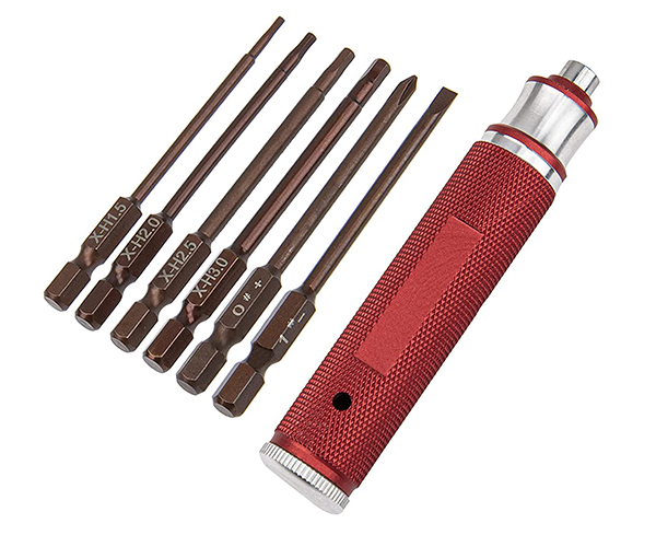 C32148RED QuickPit RC Tool Wrench w/ 6 Tips (Allen 1.5, 2, 2.5 & 3mm+Phillips+Flat) - Image 1