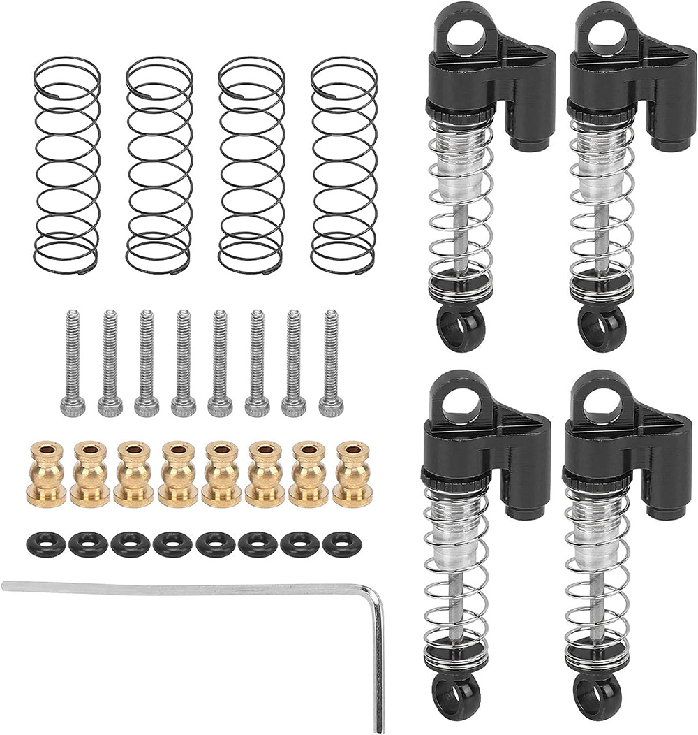 C32176SILVER Machined Alloy 37mm Piggyback Shocks (4) for Axial 1/24 SCX24 Rock Crawler - Image 1
