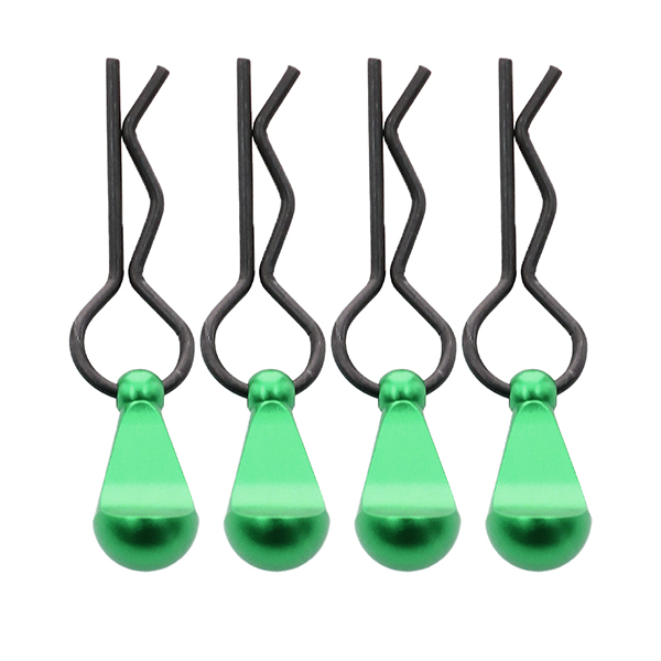 C32226GREEN Green Bent-Up Body Clips for 1/8, 1/7 & 1/5 RC Cars and Trucks, 4-Pack - Image 1