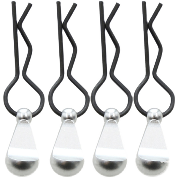C32226SILVER Bent-Up Color Body Clips (4) for 1/8, 1/7 & 1/5 RC Cars & Trucks (LxW=34x12mm) - Image 1