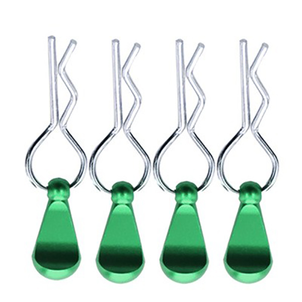 C32227GREEN Bent-Up Color Body Clips (4) for 1/8, 1/7 & 1/5 RC Cars & Trucks (LxW=34x12mm) - Image 1