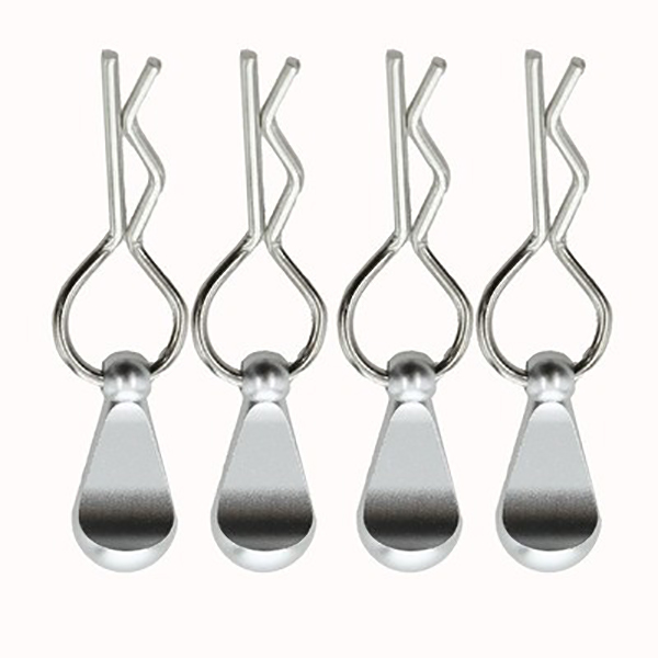 C32227SILVER Bent-Up Color Body Clips (4) for 1/8, 1/7 & 1/5 RC Cars & Trucks (LxW=34x12mm) - Image 1