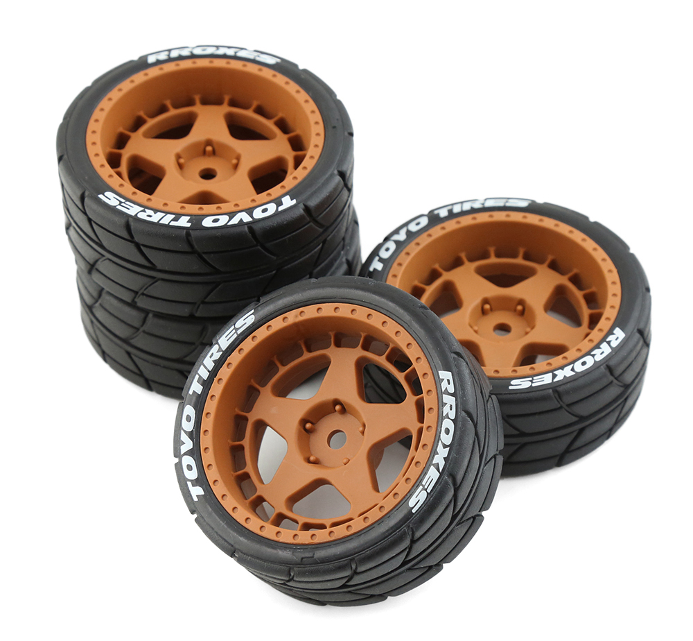 C32254 5 Spoke Wheel & Tire Set (4) for 1/10 Touring (O.D.=66mm) W=26mm Offset 7.5mm - Image 1