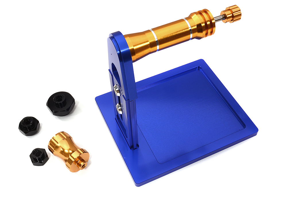 C32297BLUE Blue Universal RC Tire Balancer with Hex Adapters 12/14/17/24mm - 220mm Max OD - Image 1