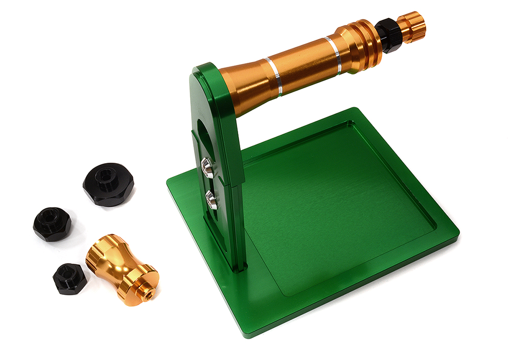 C32297GREEN Universal RC Tire Balancer with Hex Adapters 12/14/17/24mm - Green, Max OD 220mm - Image 1