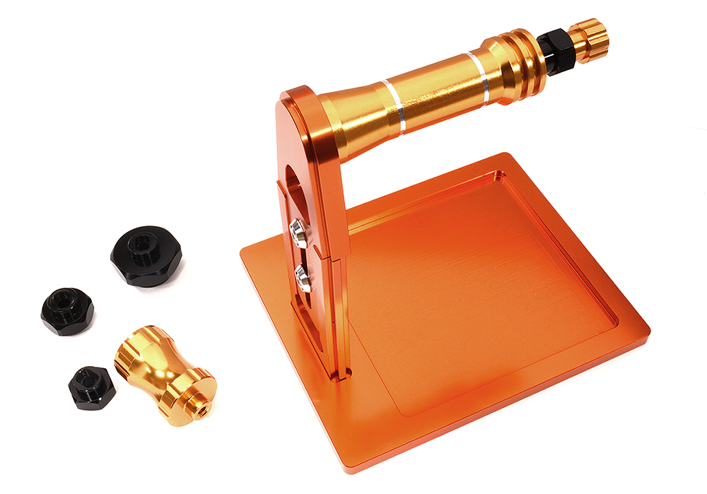 C32297ORANGE Universal RC Tire Balancer with Hex Adapters 12/14/17/24mm - Orange, Max OD 220m - Image 1