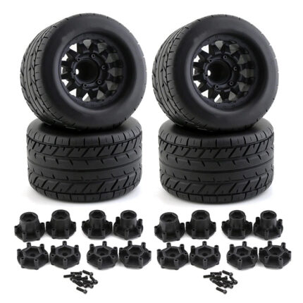 1/10 Scale Black Wheel for 12mm & 14mm Hex & Tire Set (4) OD = 118mm, W = 69mm