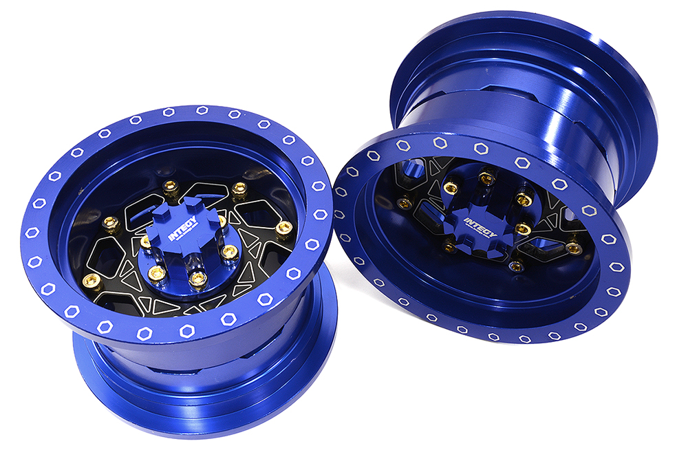 C32434BLUE Billet Machined 8 Spoke Alloy Wheel Upgrade Kit (1-pair) for 1/6 SCX6 45001 - Image 1