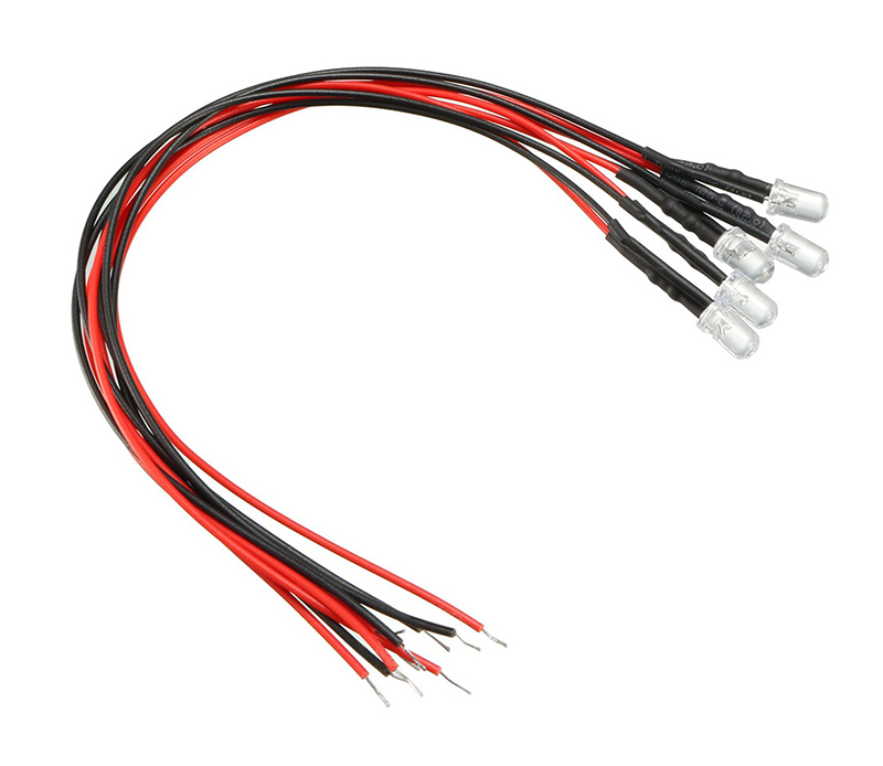 C32469WHITE 3mm White LED Lights with Wires for DC 6V-12V Power, Pack of 5 - Image 1