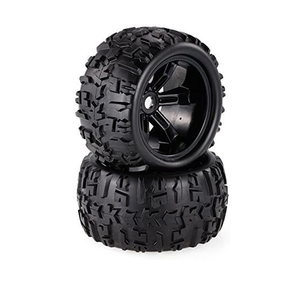 C32718BLACK Tires, Wheels & Inserts TK66 w/17mm Hex for 1/8 Monster Truck Size 2pcs OD=155mm - Image 1