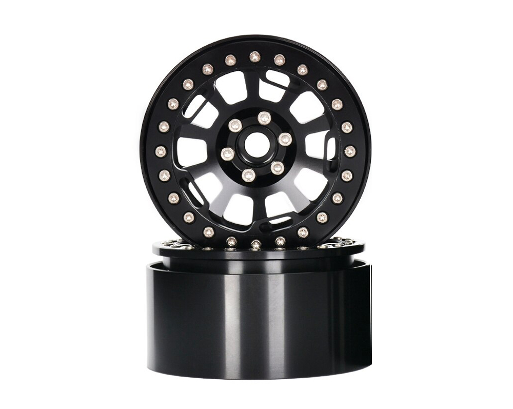 C32731BLACK 2.2 Size Black Alloy 10 Spoke Wheels Pair for 1/10 Scale Crawler, 118g Each - Image 1
