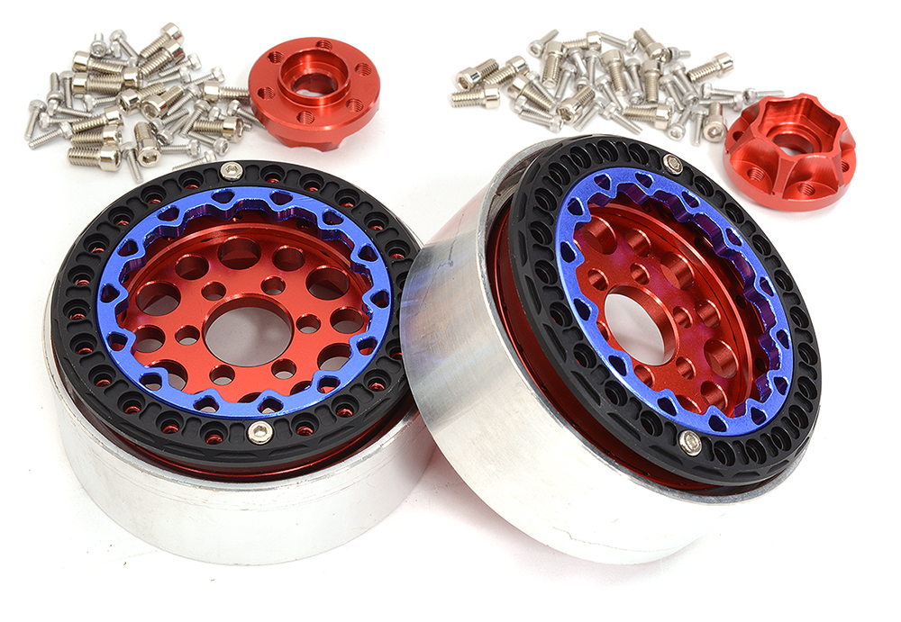 C32822RED Alloy Machined Multi Spoke 1.9 Wheels (2) for Scale Crawler W=25mm - Image 1