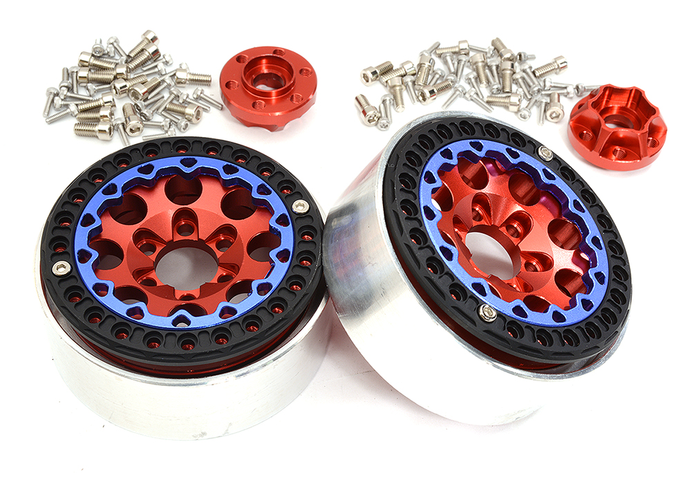 C32823RED Alloy Machined Multi Spoke 1.9 Wheels (2) for Scale Crawler W=25mm - Image 1