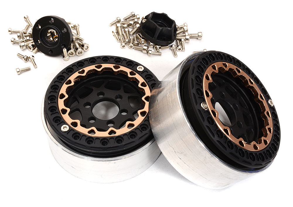C32824BLACK Alloy Machined Multi Spoke 1.9 Wheels (2) for Scale Crawler W=25mm - Image 1