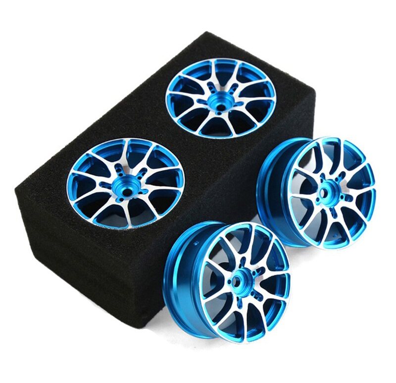 C32829BLUE Machined 10 Spoke Wheel Set (4) for 1/10 Drift and Touring W=26mm Offset 3.5mm - Image 1