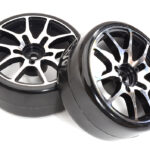 Alloy Machined 10 Spoke Wheel & Tire Set (2) for 1/10 Drift W=26mm Offset 3.5mm