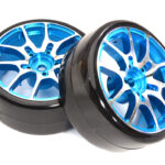 Alloy Machined 10 Spoke Wheel & Tire Set (2) for 1/10 Drift W=26mm Offset 3.5mm