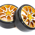 Alloy Machined 10 Spoke Wheel & Tire Set (2) for 1/10 Drift W=26mm Offset 3.5mm