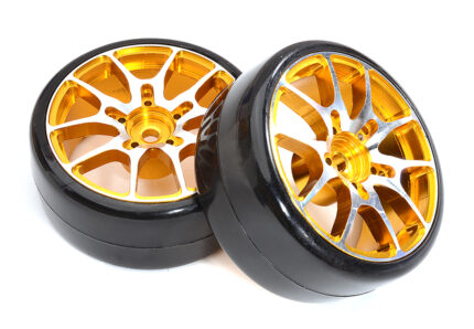Alloy Machined 10 Spoke Wheel & Tire Set (2) for 1/10 Drift W=26mm Offset 3.5mm