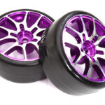 Alloy Machined 10 Spoke Wheel & Tire Set (2) for 1/10 Drift W=26mm Offset 3.5mm