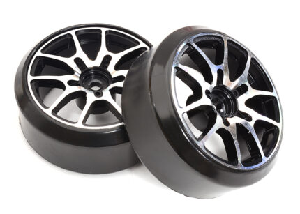 Alloy Machined 10-Spoke Wheel & Tire Set (2) for 1/10 Drift W=26mm Offset 3.5mm