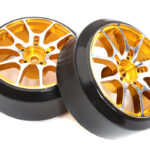 Alloy Machined 10-Spoke Wheel & Tire Set (2) for 1/10 Drift W=26mm Offset 3.5mm
