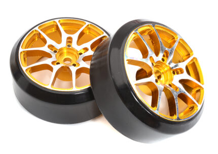 Alloy Machined 10-Spoke Wheel & Tire Set (2) for 1/10 Drift W=26mm Offset 3.5mm