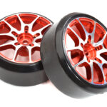 Alloy Machined 10-Spoke Wheel & Tire Set (2) for 1/10 Drift W=26mm Offset 3.5mm