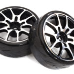 Alloy Machined 10 Spoke Wheel & Tire Set (2) for 1/10 Drift W=26mm Offset 3.5mm