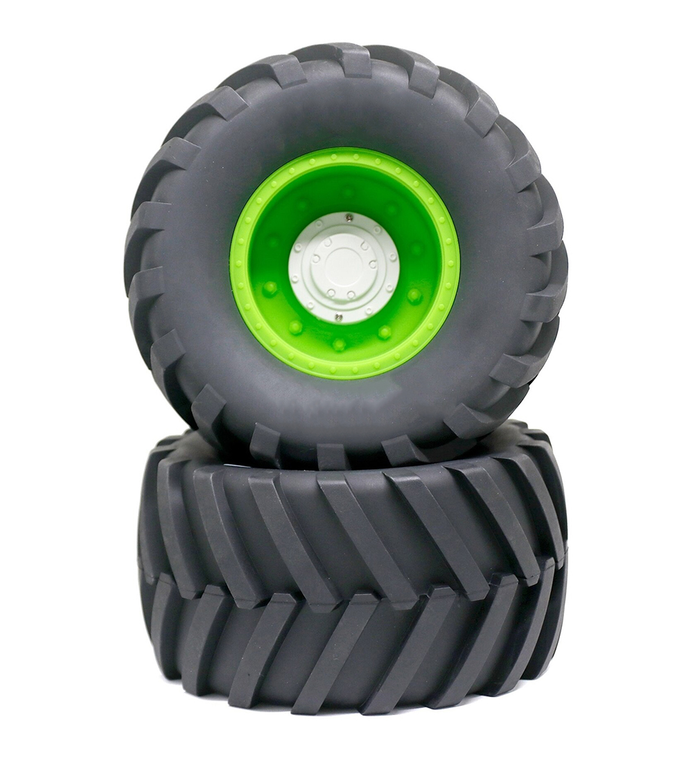 C32836GREEN Wheels & Tires Set (2) w/ 17mm Hex for 1/10 Monster Truck O.D.=172mm - Image 1