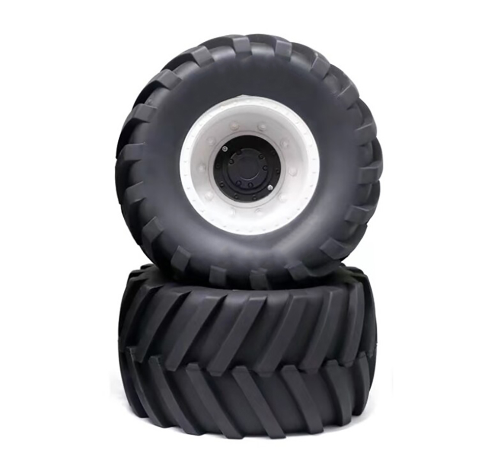 C32836WHITE Wheels & Tires Set (2) w/ 17mm Hex for 1/10 Monster Truck O.D.=172mm - Image 1