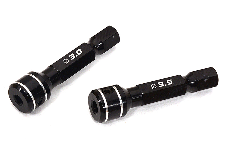 C32837BLACK Alloy Machined 1/4 Inch Drive Hex Adapters, Holds Tips 3mm & 3.5mm Bits - Image 1