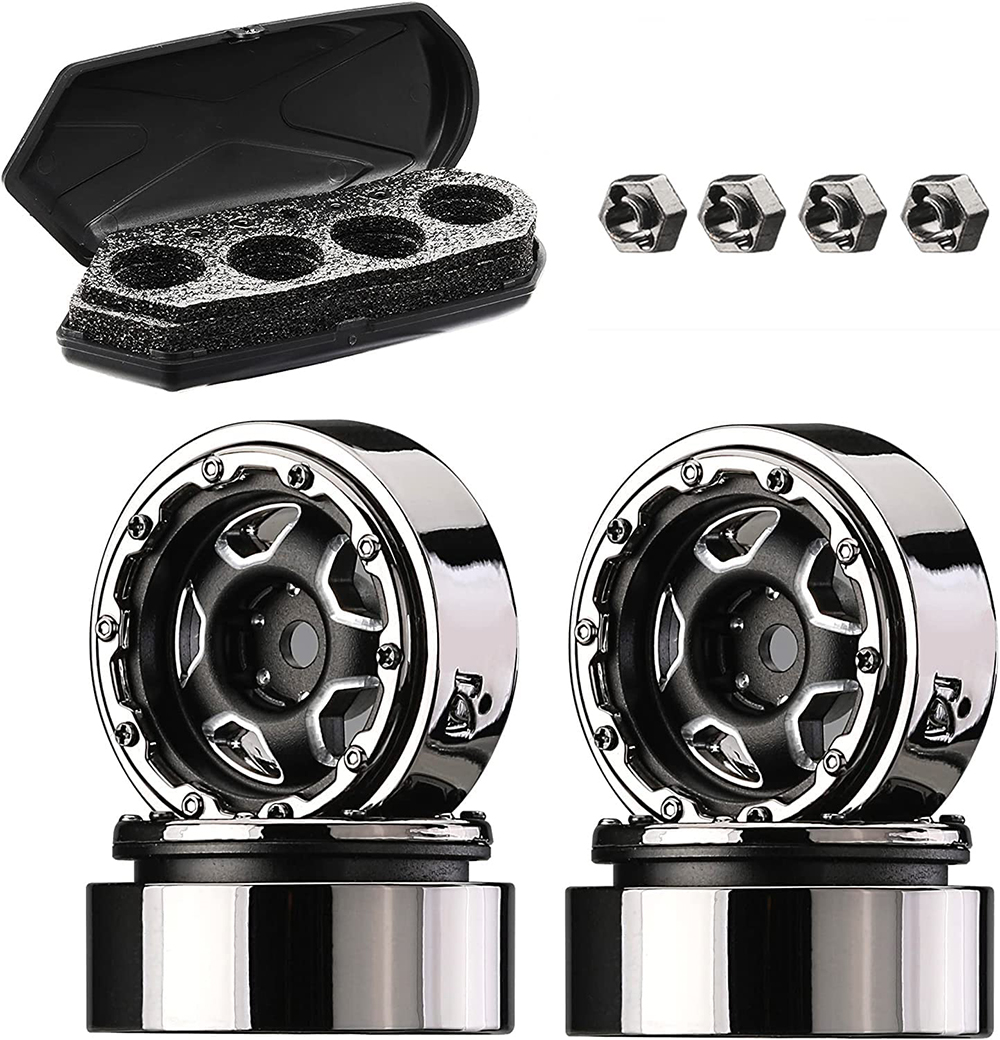 C32853BLACK Black Scale Model Luggage Storage Cargo Case & Alloy Wheel Set for SCX24 - Image 1