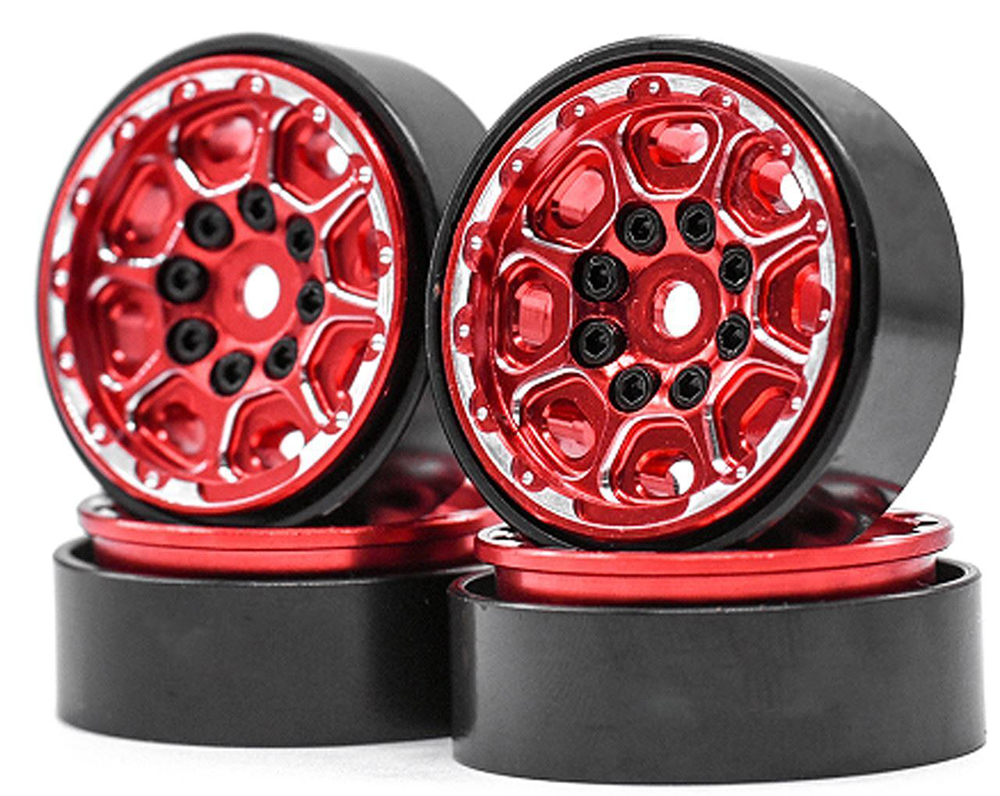 C32869RED Alloy Machined Beadlock Wheels (4) Set for Traxxas 1/18 TRX-4M Crawler 9869 - Image 1