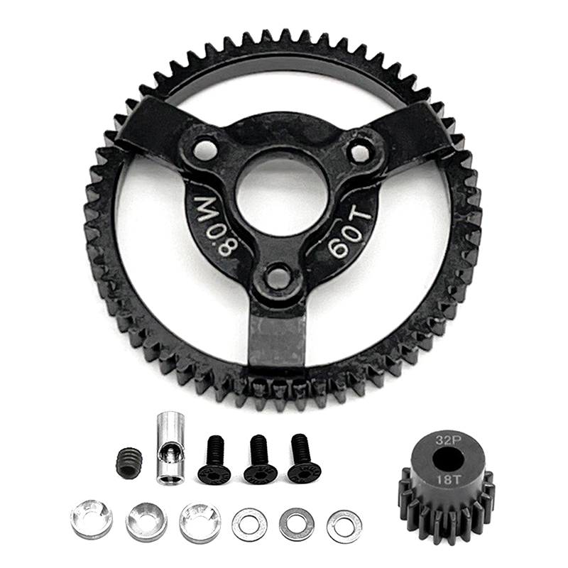 C32881 Steel 60T+18T Spur & pinion 0.8M 32P for 1/10 Slash 2WD & Drag Slash 2416 4690 - Image 1