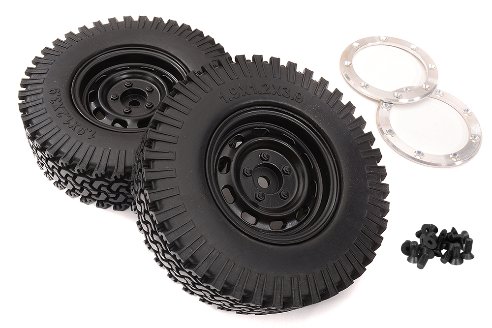 C32922BLACK Realistic Alloy 1.9 Wheel & Tire (2) 394g Total for Scale Crawler (O.D.=97mm) - Image 1