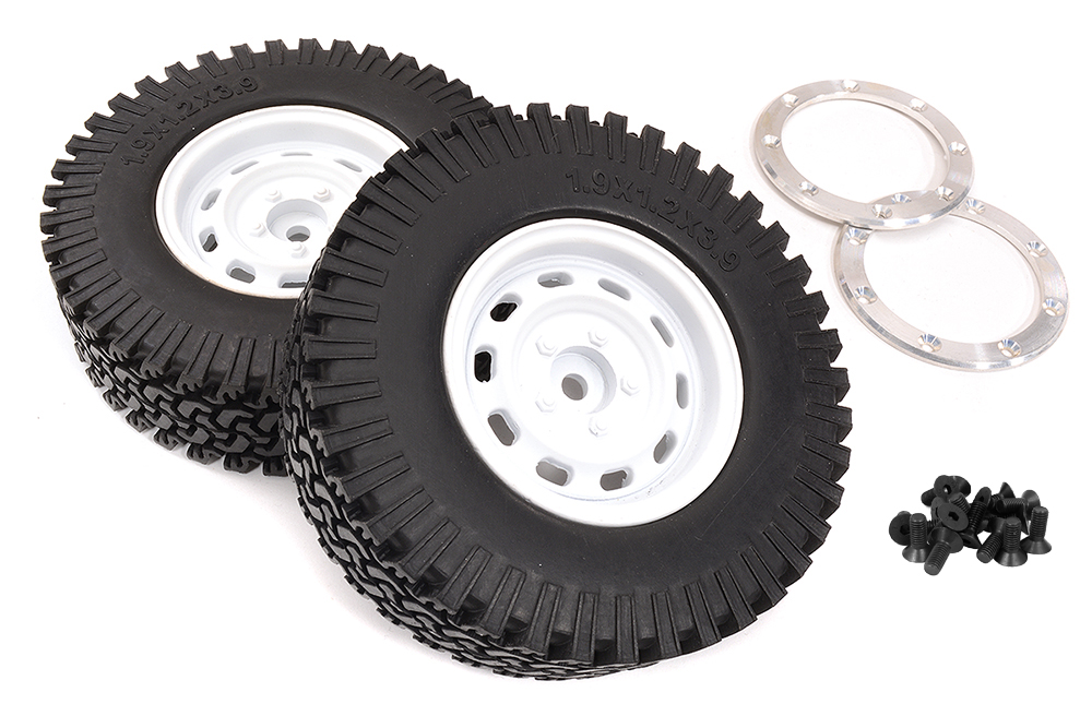 C32922WHITE Realistic Alloy 1.9 Wheel & Tire (2) 394g Total for Scale Crawler (O.D.=97mm) - Image 1