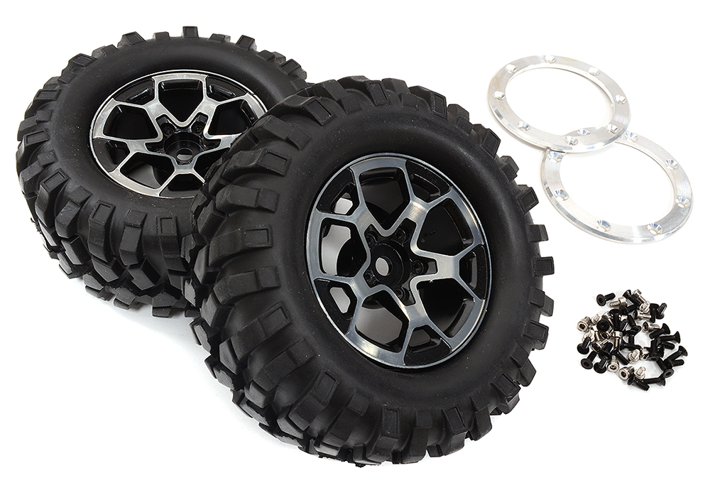 C32923BLACK Realistic Alloy 1.9 Wheel & Tire (2) 405g Total for Scale Crawler (O.D.=97mm) - Image 1