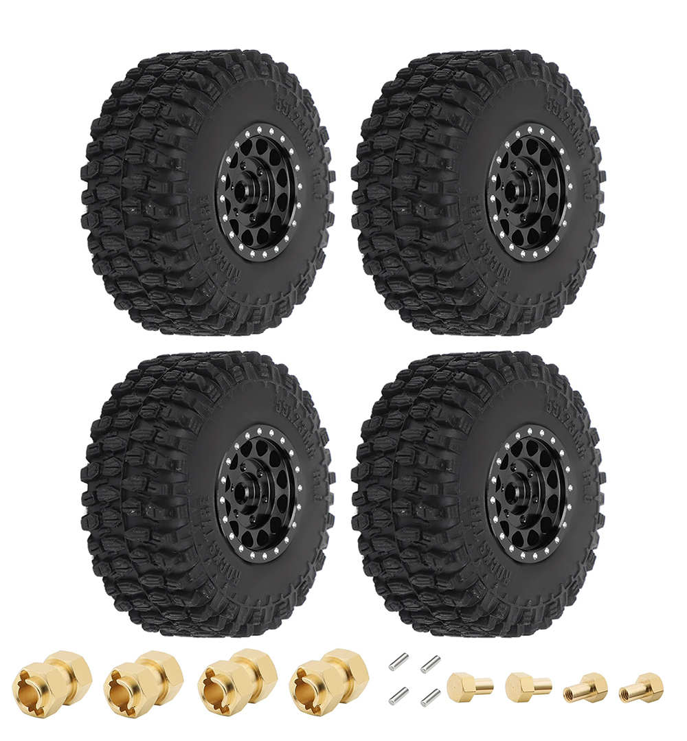 C33129BLACK Tire & Wheel Package (4) w/ 10mm Wide Adapters for Traxxas 1/18 TRX-4M 9869 9871 - Image 1