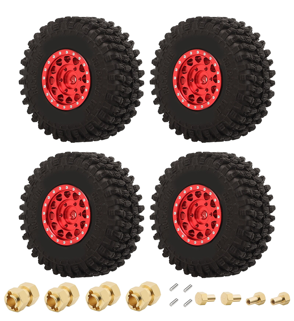 C33129RED Tire & Wheel Package (4) w/ 10mm Wide Adapters for Traxxas 1/18 TRX-4M 9869 9871 - Image 1