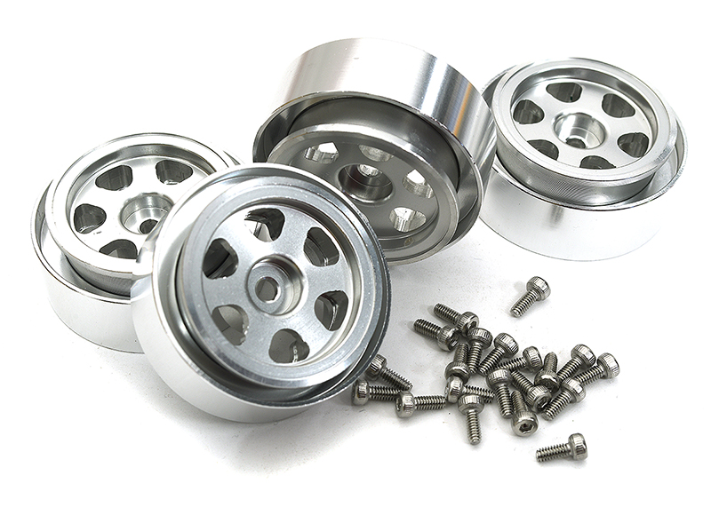 C33137SILVER Alloy Machined Beadlock Wheels (4) for Traxxas 1/18 TRX-4M RC Crawler 9869 - Image 1