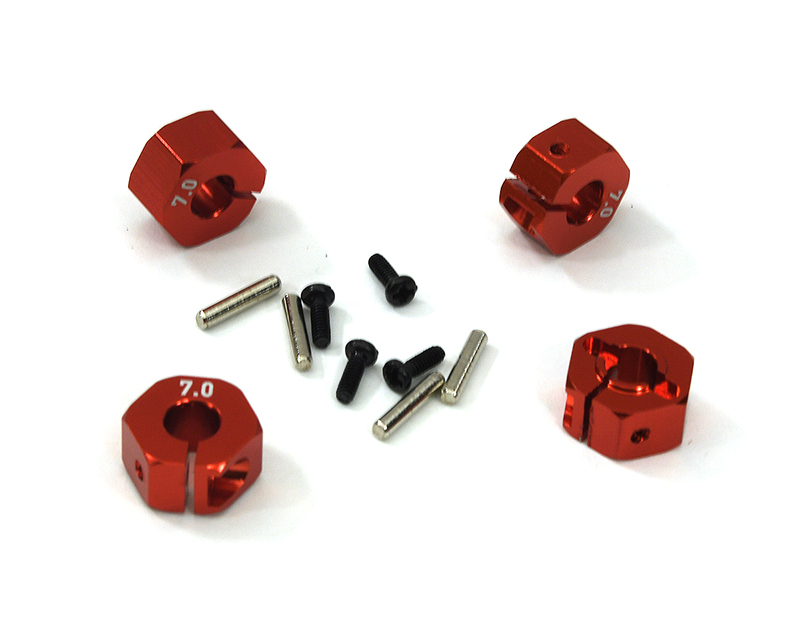 C33145RED 12mm Hex Wheel (4) Hub 7mm Thick for 1/10 Traxxas, Axial, Tamiya, Drift & TC - Image 1