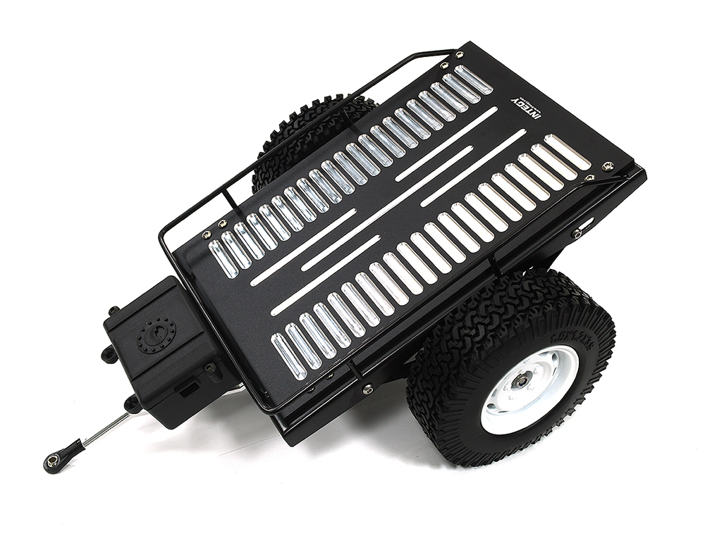 C33216BLACK Realistic Leaf Spring 1/10 Size Flatbed Trailer 302x200x115mm for Scale Crawler - Image 1