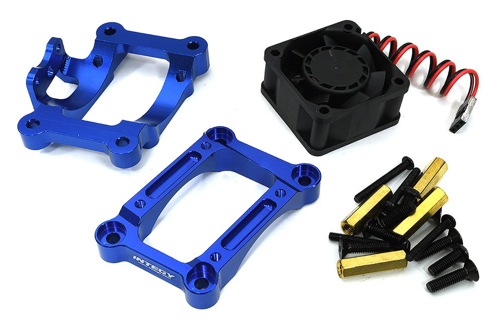 C33268BLUE Machined Motor Mount w/ 40x40mm 17k rpm Fan for Traxxas 1/8 Sledge 4WD 9589 - Image 1