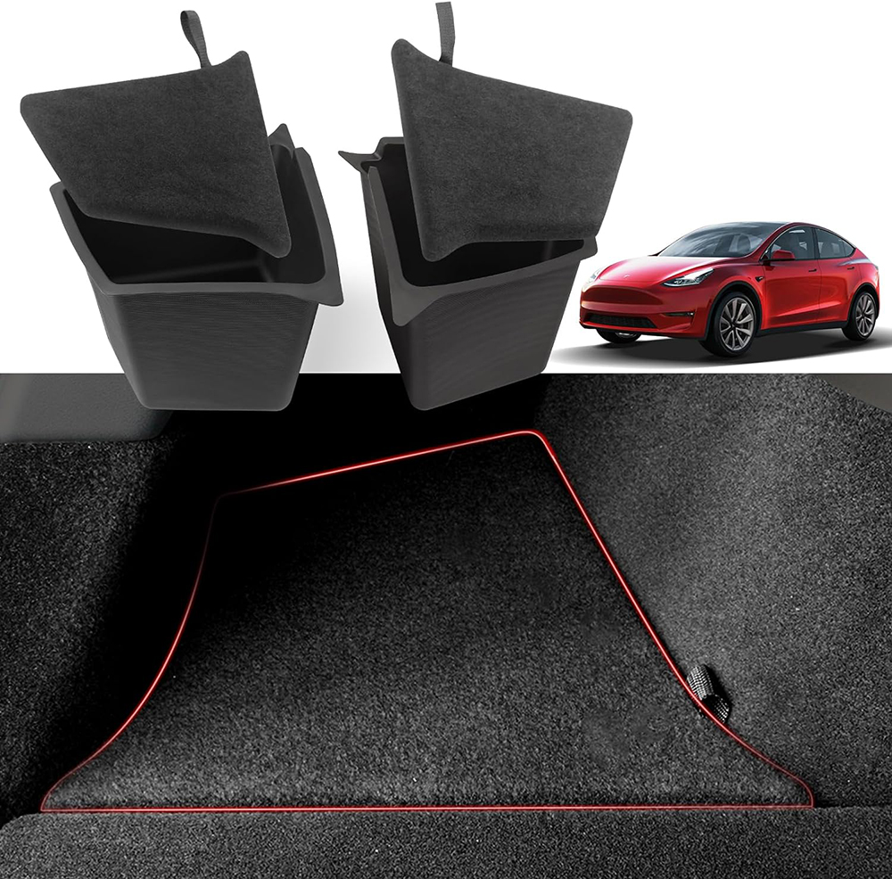 C33439 Black Rear Storage Box w/ Cover for 5-Seater Half Carpet Tesla 20-21 Model Y - Image 1