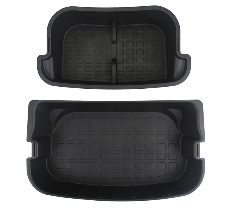 C33508 Black TPE Rear Trunk Double Deck Storage Trays 2 Levels for Tesla 21-24 Model Y - Image 1