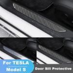 Carbon Fiber Pattern Door Sill Protector Decals for Tesla Model S - Image 2