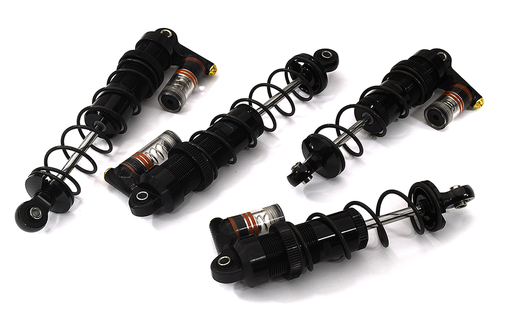 C33592BLACK Billet Machined Piggyback Shocks (4) for Arrma 1/10 Vorteks 4X4 3S BLX ARA330722 - Image 1