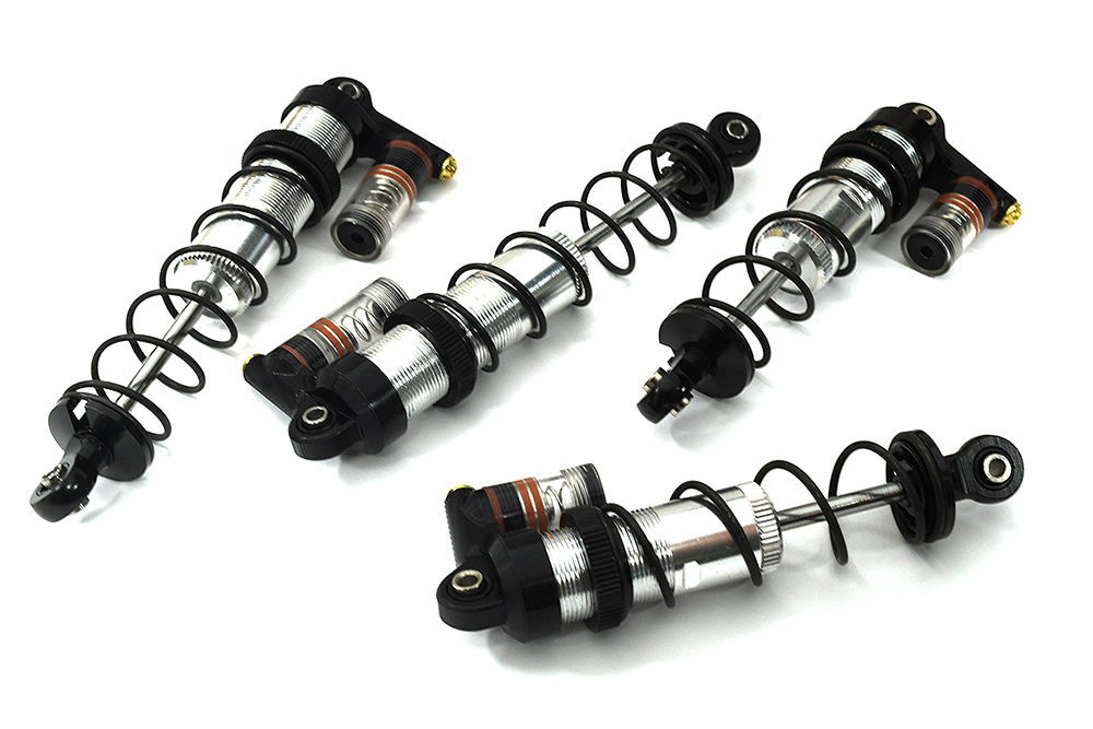 C33592SILVER Billet Machined Piggyback Shocks (4) for Arrma 1/10 Vorteks 4X4 3S BLX ARA330722 - Image 1